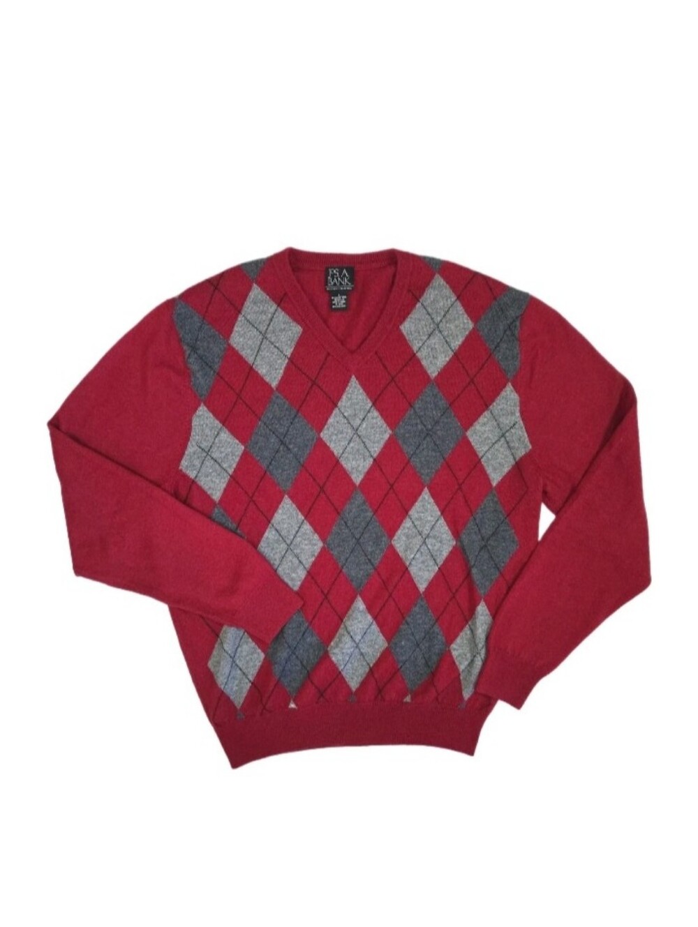 Jos. A. Bank Executive Collection Argyle Wool Blend Sweater Red Size L Old Money
